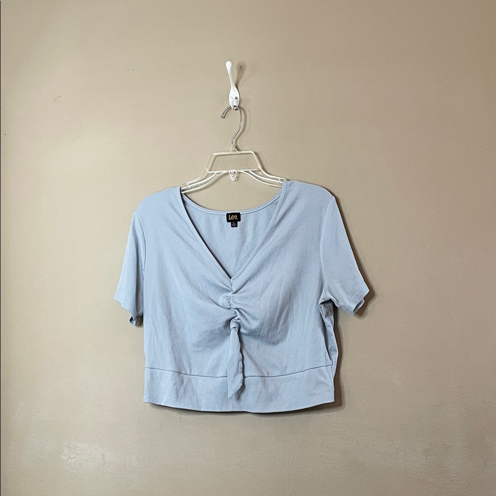 Lee Light Blue Knot Front Crop Top SZ XL